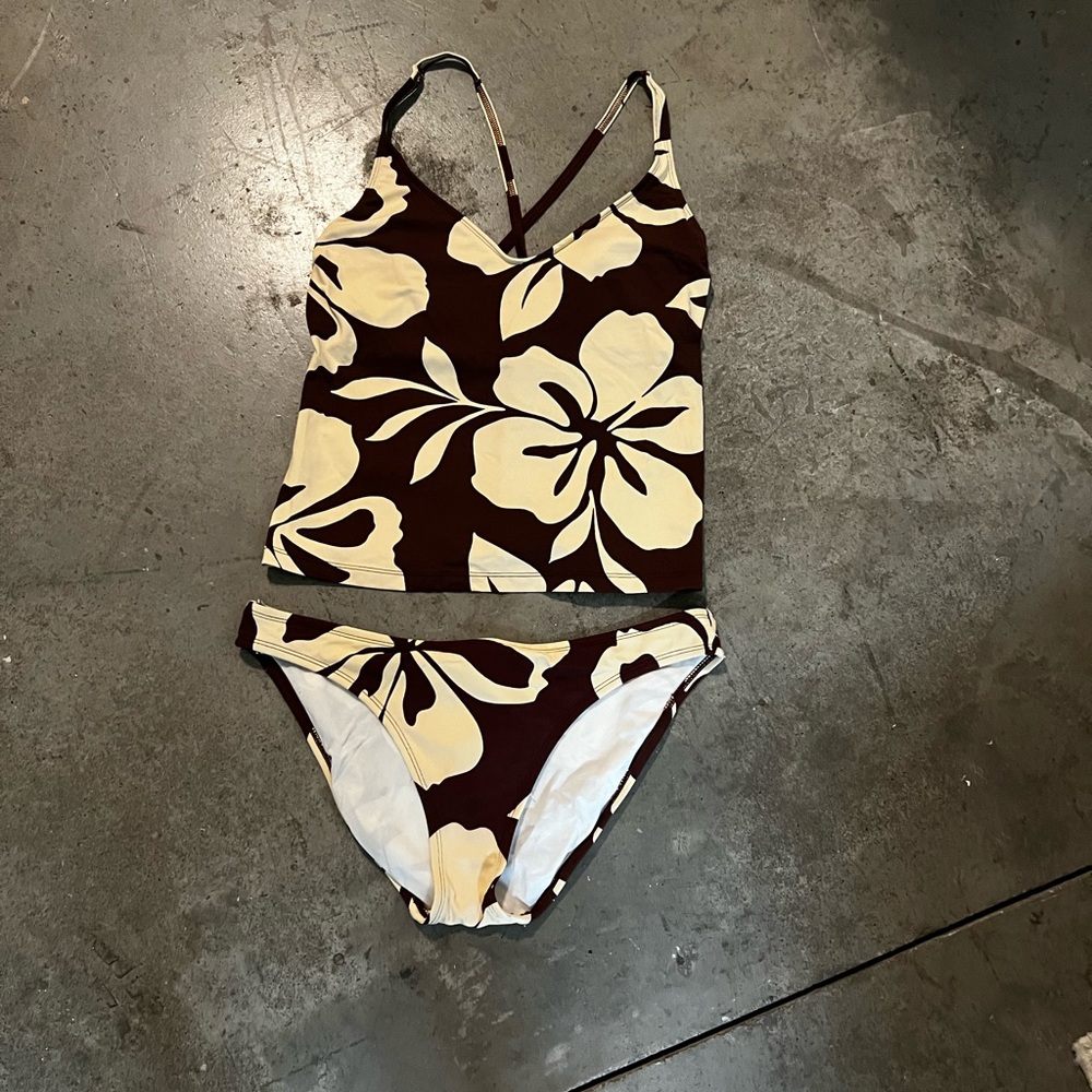 Vintage Jag Tankini Set - Brown Hibiscus